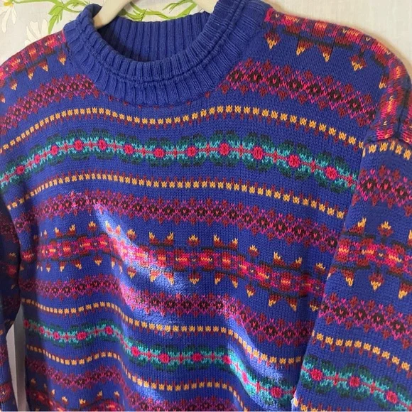 Vintage Eddie Bauer cotton serape Aztec southwestern patterned cotton sweater - Picture 5 of 8
